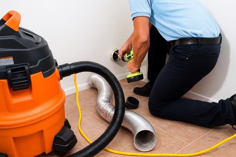 Someone cleaning an air duct with an industrial vacuum