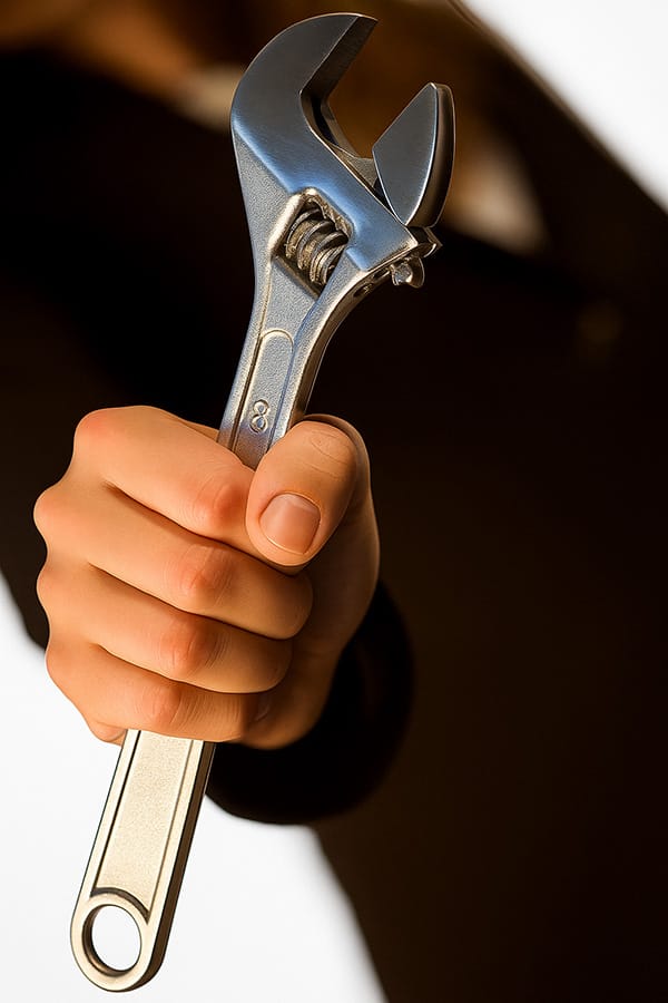 A hand holding a wrench