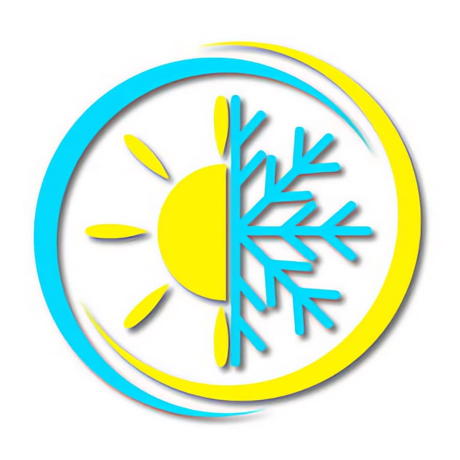 Blue and yellow symbol combining a sun and snowflake, representing heating and cooling in HVAC systems